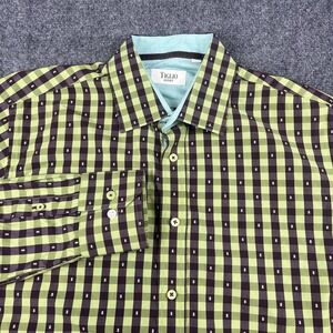 Tiglio Sport Long Sleeve Button Up Shirt Neon Green Large Plaid Polka Dot